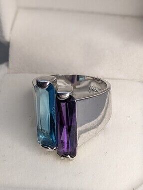 Vintage German 18k Gold Plated GERSC Ring Blue Purple Stone Size 8 1990s EUC